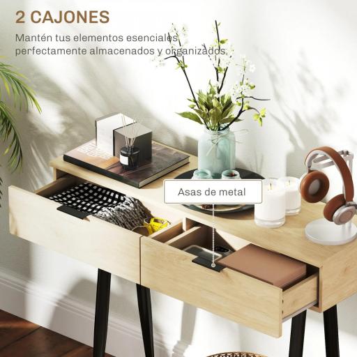 Mueble para Recibidor con 2 Cajones y Patas de Acero para Recibidor Entrada Pasillo 100x30x80,5 cm Roble [5]