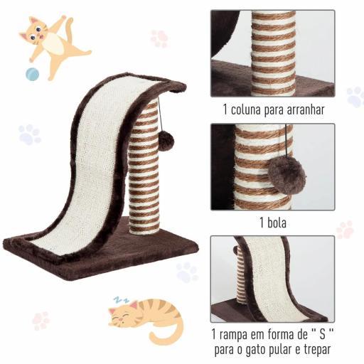 Árbol Rascador para Gatos tipo Centro de Juegos con Poste de Sisal Natural y Pelota para Jugar y Arañar 35x30x39cm Color Marrón [2]