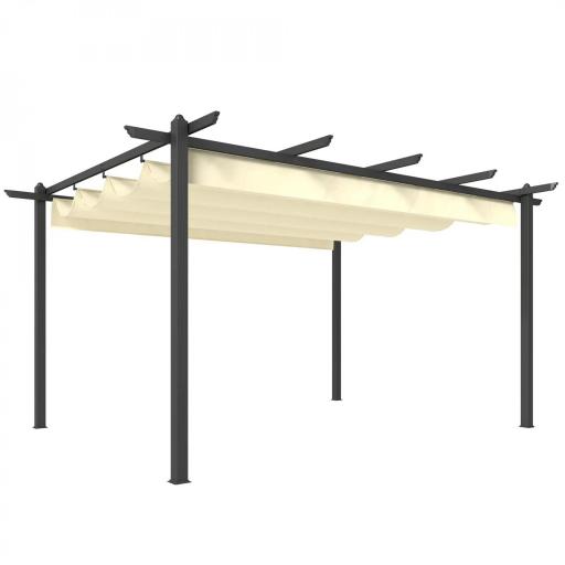 Pérgola de Jardín 4x3 m con Techo Retráctil Estructura de Aluminio UPF30+ Orificios de Drenaje Pabellón Exterior Crema [8]
