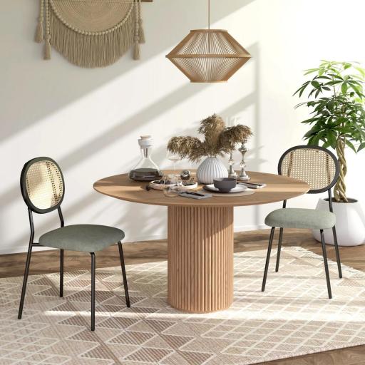 Pack de 2 Sillas de Comedor con Respaldo de Ratán Sintético y Marco de Acero para Salón 44x54x87 cm Verde Oscuro y Negro