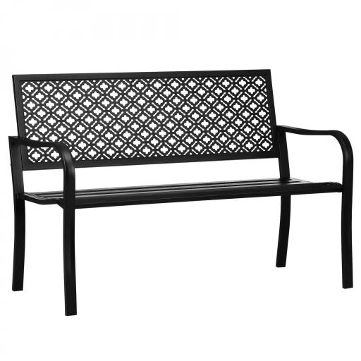 Banco de Jardín de Acero Banco de 2 Plazas con Respaldo Decorativo para Terraza Patio 127x63x83 cm Negro [9]