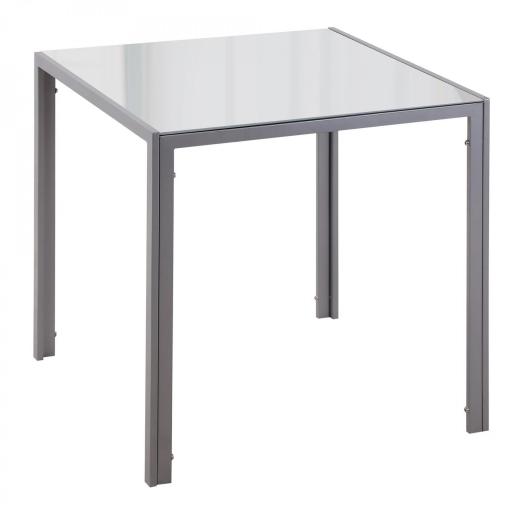 Mesa de Comedor de Cristal Mesa de Cocina Cuadrada para 4 Personas con Patas de Metal para Salón 75x75x75 cm Gris [7]