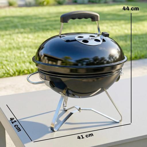 Barbacoa de Carbón Portátil Barbacoa de Carbón Redonda Tapa con Soporte Rejilla Ventilación Ajustable Ø41x44 cm Negro [1]