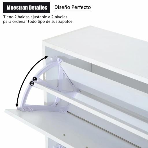 Zapatero Moderno Zapatero de Entrada Recibidor Estrecho con 2 Cajones y Estantes Ajustables para Pasillo 60x24x80 cm Blanco [2]