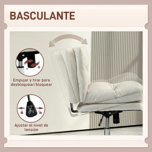 Silla de Oficina sin Brazos con Altura Ajustable Función de Basculante Base Cruzada y Asiento Amplio Gris Claro [4]