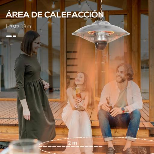 Calefactor Exterior de Techo 1010/2210W Estufa de Infrarrojos con Mando a Distancia Ø58,5x33 cm 12,6 m² Plata [4]