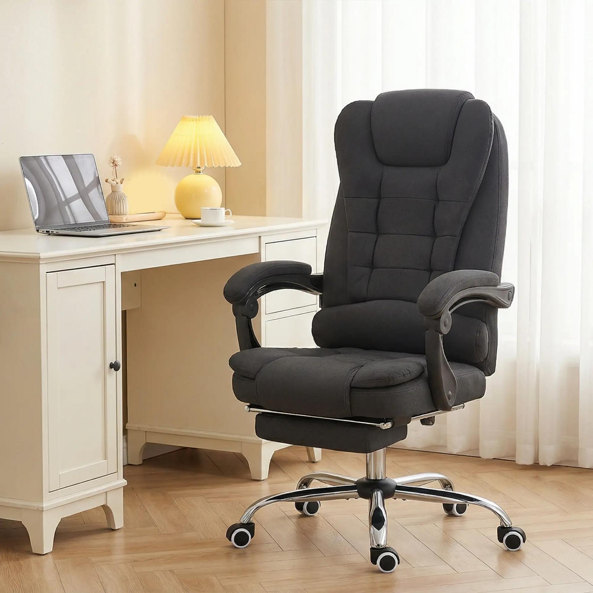 Silla de Oficina con 6 Puntos de Masaje Función de Calentamiento Reposapiés y Control Remoto 65x70x111-119 cm Negro