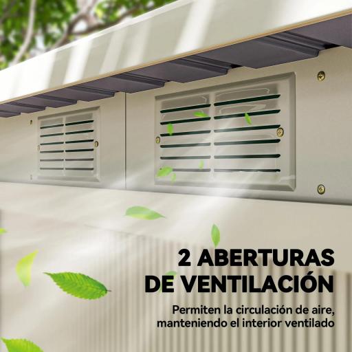 Caseta de Jardín Exterior 3,2 m² 280x130x172 cm Cobertizo de Jardín con Puertas Correderas y Ventilaciones Gris Claro [5]