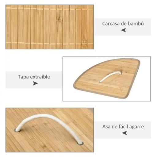 Cesto para Ropa Sucia de Bambú Capacidad de 55L Cesta para la Colada en Forma de Abanico 38x38x57 cm Natural [2]