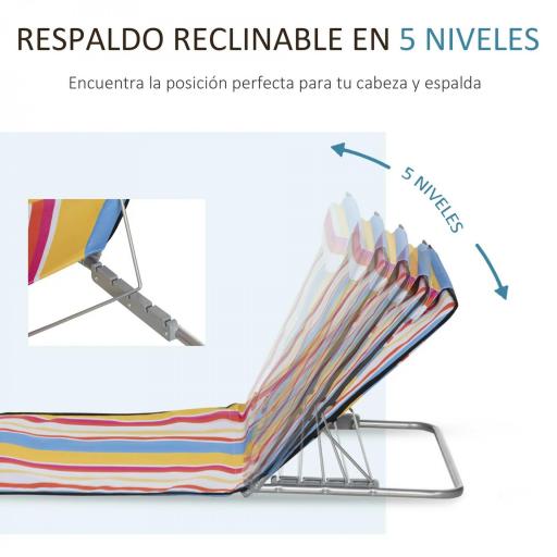 Set de 2 Esterillas de Playa Plegables 124x53x45 cm con Respaldo Ajustable y Reposacabezas Esteras de Playa Portátil de Tela Oxford Acero con Bolsa de Transporte para Balcón Jardín Multicolor [2]