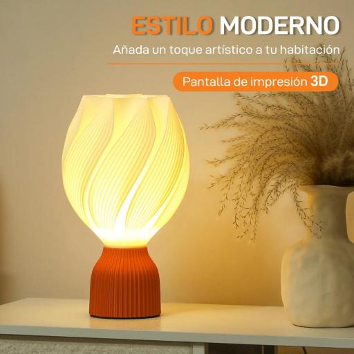 Lámpara de Mesa LED 3D con Diseño de Pétalos Luz Cálida para Mesita de Noche y Escritorio Ø16,5x28 cm Blanco y Teja [3]