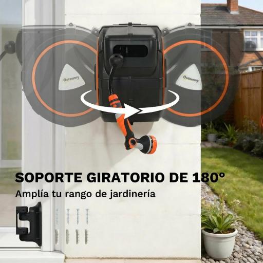 Carrete de Manguera Retráctil 28+2 m con 12 Modos de Rociado Bloqueo Automático Retracción Controlada Soporte Naranja [5]