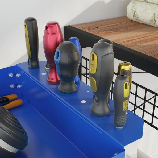 Carro de Taller de Acero con 3 Estantes de Almacenamiento y Asa Lateral Carga 150 kg 83x35,3x76 cm Azul [6]