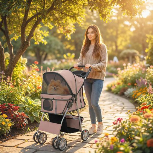 Carrito para Perros Pequeños con Cesta de Almacenaje Portavasos Ruedas y Cojín Lavable 77x44x102 cm Café