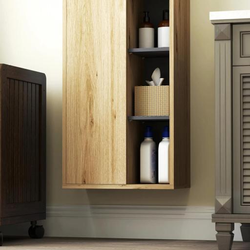 Columna de Baño de Pared Armario de Baño con Compartimentos Abiertos y 2 Puertas 40x24x141,5 cm Natural [8]