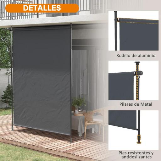 Toldo Vertical Exterior 200x305 cm Pantalla de Privacidad Enrollable Ajustable con Manivela Protección UV 40+ Gris [4]