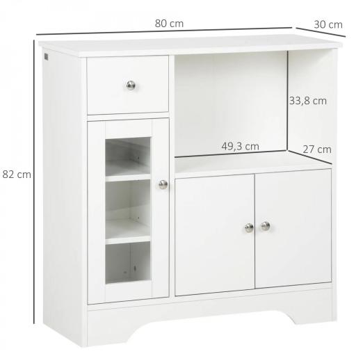 Aparador de Cocina Moderno con Puerta de Vidrio Mueble Auxiliar de Almacenaje para Comedor 80x30x82 cm Blanco [1]