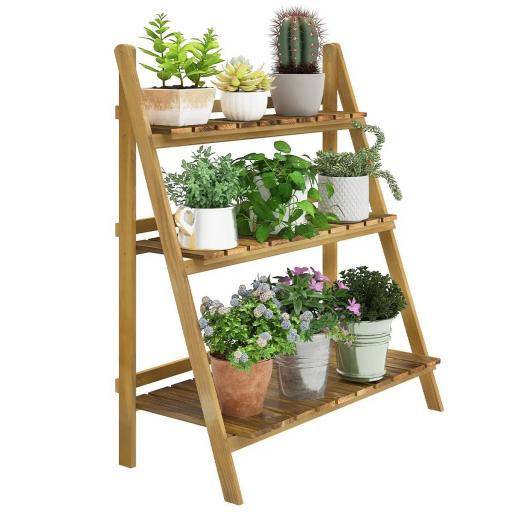 Soporte para Plantas de Madera de 3 Niveles Estantería para Plantas Plegable Soporte para Macetas 80x37x93 cm Natural [8]