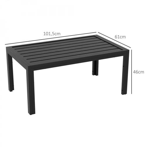 Mesa de Centro de Jardín Rectangular con Estructura de Acero Galvanizado para Patio Terraza 101,5x61x46 cm Negro [1]
