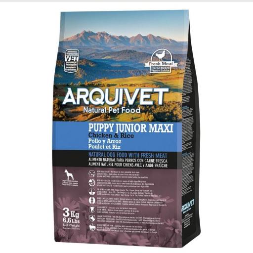 Alimento Super Premium de Pollo y Arroz para cachorros y perros jóvenes Maxi (carne fresca)