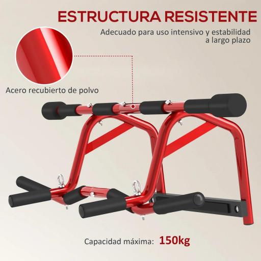 Barra de Dominadas de Pared Carga 150 kg para Ejercicio y Entrenamiento en Casa Gimnasio Rojo y Negro [3]