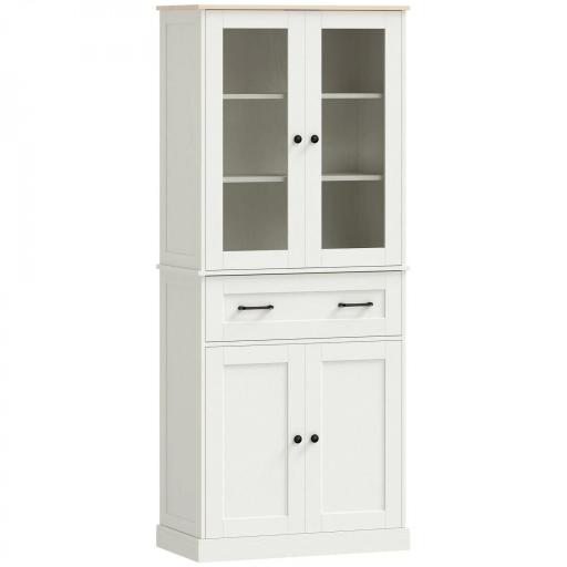Mueble Auxiliar de Cocina con 2 Puertas de Acrílico Cajón Grande Estantes Ajustables 76x40x182,5 cm Crema [9]