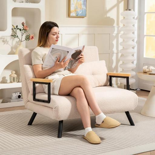 Sofá Cama Convertible 3 en 1 Sillón Cama 2 Plazas Plegable Respaldo Ajustable de 5 Niveles Almohadas 102x73x81cm Beige [8]