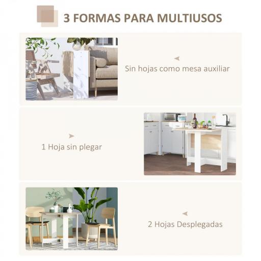 Mesa Plegable de Comedor Mesa Auxiliar de Cocina con Alas Abatibles Ahorra Espacio Diseño Moderno 103x76x73,5cm Madera [4]