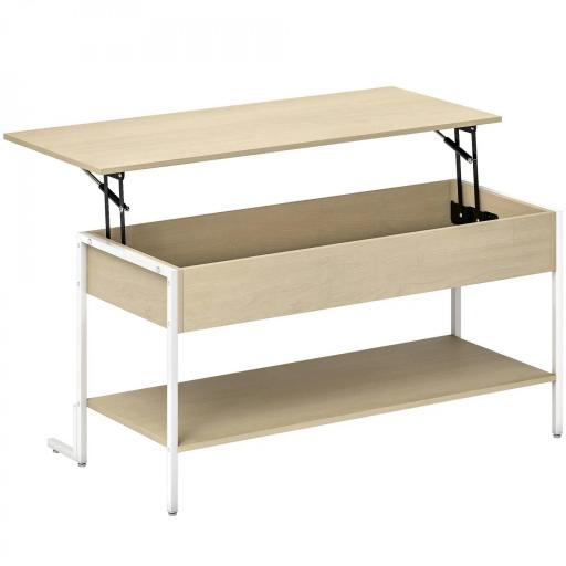 Mesa de Centro Elevable con Cierre Suave Espacio Oculto de Almacenaje y Estante Abierto 95x40x59 cm Natural y Blanco [10]
