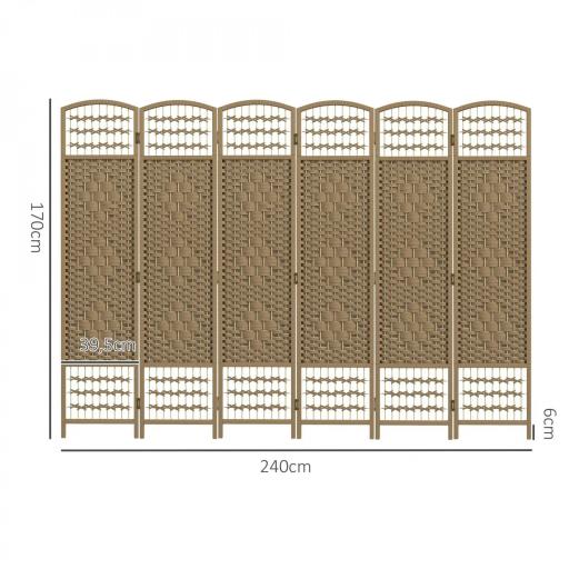 Biombo Separador de Ambientes de 6 Paneles Plegable de Cuerda de Papel 160x170cm Decoración para Dormitorio Natural [8]