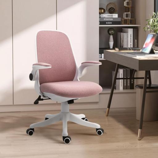 Silla Giratoria de Oficina Silla de Escritorio Basculante Altura Ajustable Reposabrazos Elevable 62,5x60x94-104 cm Rosa