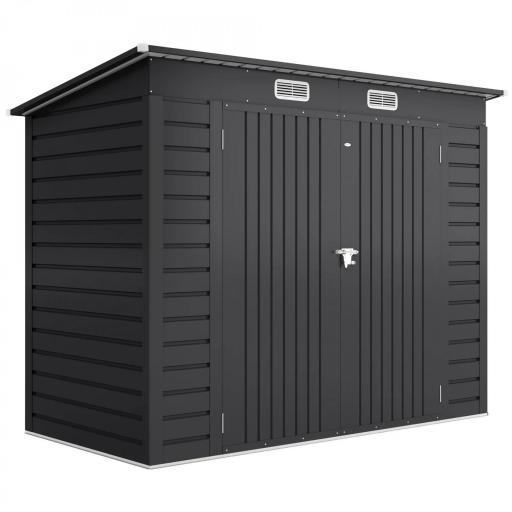 Caseta de Jardín Exterior 2,7m² 249x121x183 cm con Doble Puerta 2 Ventilaciones y Pestillo Gris [10]