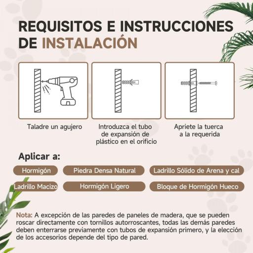 Rascador de Pared para Gatos con 2 Postes de Sisal Plataforma Doble con Escalera Suave y 1 Plataforma para Saltar Beige [2]
