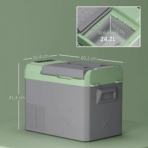 Nevera Portátil Eléctrica 24,2L Refrigerador de Coche 12V-220V -20℃ a +20 ℃ con Pantalla Luz LED 60,2x33,4x41,4 cm Gris [1]