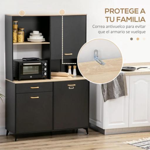 Alacena de Cocina con Cajón Armarios y Estantes Mueble Auxiliar para Microondas Estilo Moderno 119x41x180cm Negro [6]