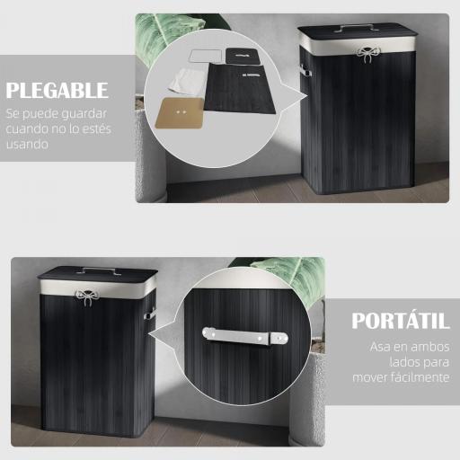 Cesto para la Ropa Sucia Plegable con Tapa Cubo para la Colada Rectangular con Asas 40x30x60 cm Negro [2]