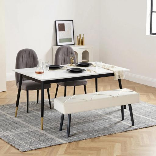 Taburete Pie de Cama Multifuncional con Pies de Acero y Asiento Acolchado para Entrada Pasillo 100x36x45 cm Blanco Crema [6]