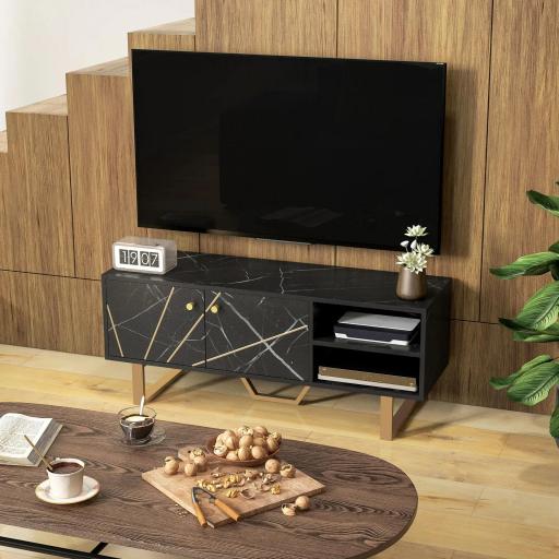 Mesa de TV con 2 Puertas Estante Ajustable y Efecto Mármol Mueble de TV para Salón para Televisores de 50 Pulgadas Negro [6]