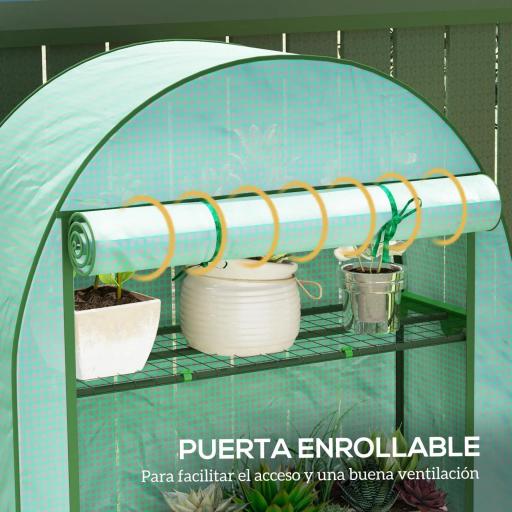 Invernadero de Exterior con 4 Estantes Puerta Enrollable Cubierta de PE y Marco de Acero 105x45x160 cm Verde [5]