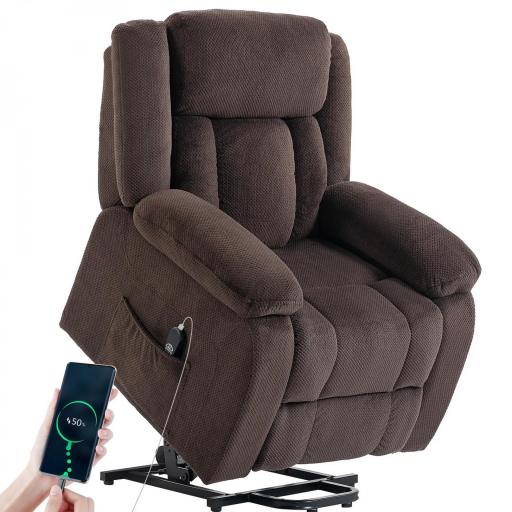 Sillón Relax Reclinable Eléctrico Levanta Personas con Puerto USB Control Remoto Asiento Ancho Reposapiés Marrón [9]