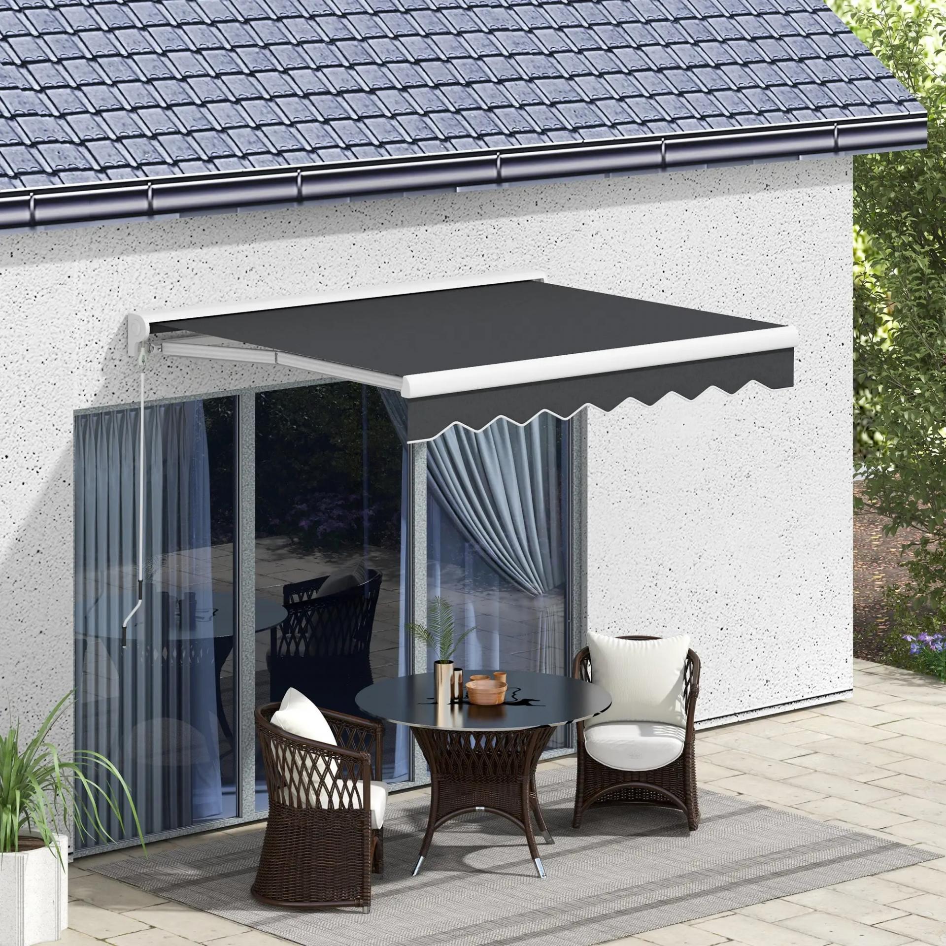 Toldo Eléctrico Retráctil y Manual 250x200 cm Toldo Portátil con Mando a Distancia Manivela Marco de Aluminio Gris