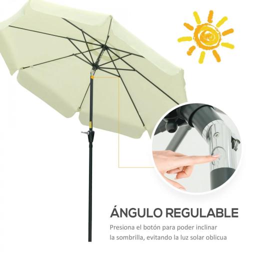 Parasol de Jardín de Aluminio Ø266x248,5 cm con Ángulo Ajustable Protección UV50+ Techo de Ventilación y Manivela Beige [2]
