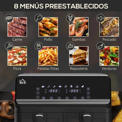 Freidora sin Aceite Doble 8L 2500W 8 Programas Pantalla LED Táctil Temperatura Ajustable 80-200℃ 38,5x38x30,5 cm Negro [5]