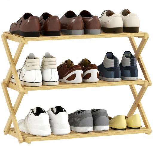 Zapatero Estrecho de Bambú Zapatero Vertical Plegable de 3 Niveles Sin Instalación Natural [9]
