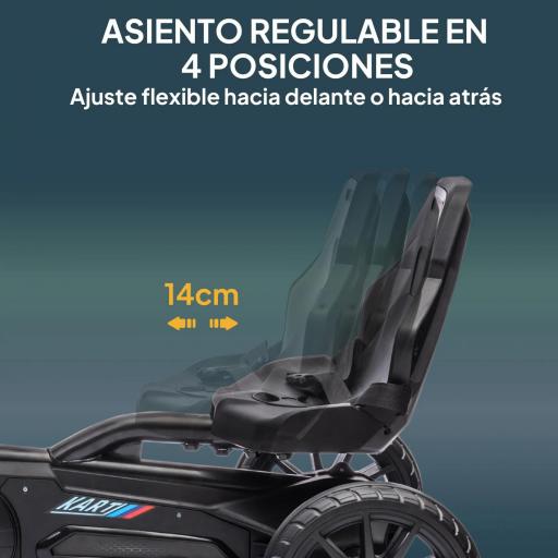 Kart a Pedales para Niños 3-8 Años con Asiento Regulable en 4 Posiciones y Ruedas de EVA 100x58x58,5 cm Negro [6]