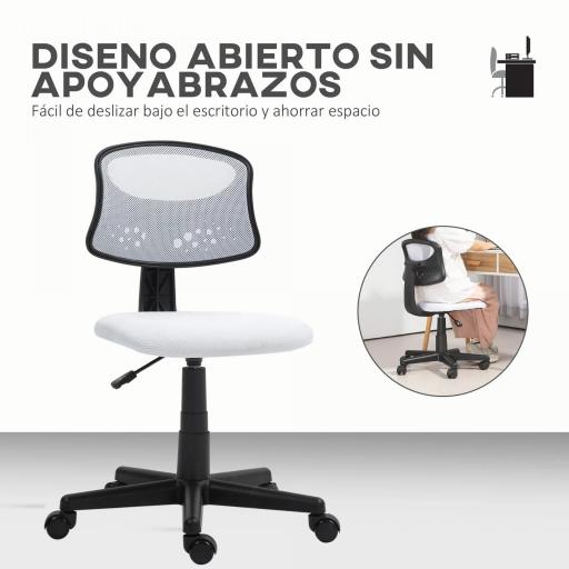 Silla de Oficina sin Brazos Silla de Escritorio Giratoria con Respaldo de Malla Transpirable Altura Ajustable Blanco [2]
