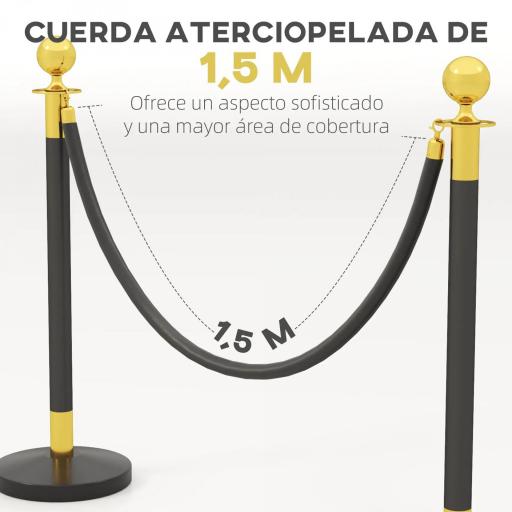 Postes Separadores de Acero Inoxidable de 2 Piezas 96 cm de Altura Base Rellenable 2 Cuerdas de Terciopelo Negro [1]
