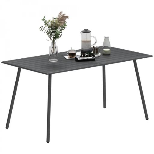 Mesa de Jardín Exterior de Acero con Diseño en Lamas Resistente a la Intemperie Fácil de Limpiar 150x80x74 cm Gris [9]