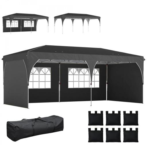 Carpa Plegable 6x3 m con Tiras Reflectantes UPF 50+ Fácil Montaje Sistema Central de Bloqueo Impermeable Gris Oscuro [9]