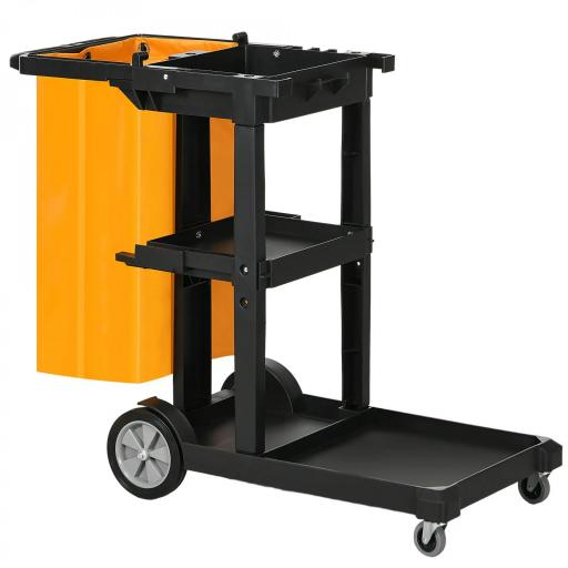 Carro de Limpieza con Bolsa con Ruedas y 3 Estantes Carro para Limpieza para Hotel 121x50,5x96,5 cm Negro y Amarillo [10]